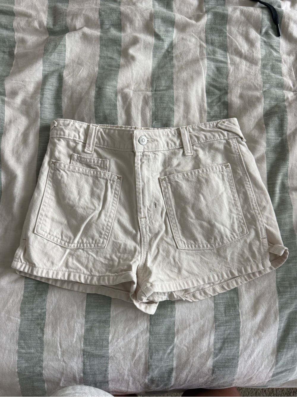 Free People Off-White Denim Patch Pocket Shorts